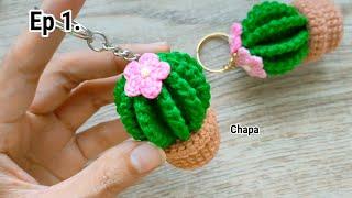 Ep1. CactusCrochet Cactus Keychain Tutorial step by step #crochetkeychain #crochetcactus