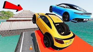 Super Cars Vs 100 Mega Container Jump Parkour - Speed Car Crash - BeamNG Drive #2