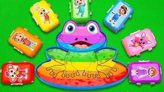 Making Rainbow Frog Bathtub by Mix SLIME in Pinkfong Suitcases CLAY Coloring! Satisfying ASMR Videos