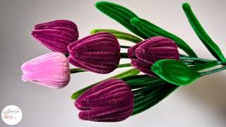 DIY Flower - How to make a Tulips 3 wing easily with Pipe cleaner ( chenille ) ! #hmstation