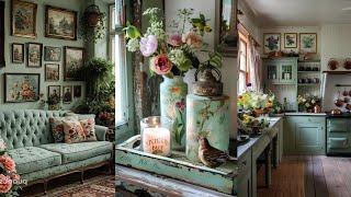 VINTAGE ENGLISH COUNTRY COTTAGE HOMETOUR: Mint Green, Gingham Floral, Red Accents HOME DECOR IDEAS