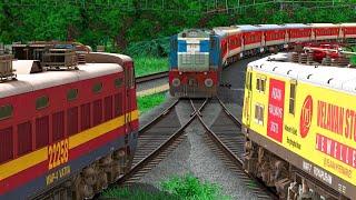THREE TRAINS CROSSING IN SAME TRAIN RAIL TRACK | BUMPY RAILROAD | RAILWORKS SIMULATOR | NTG GAMING