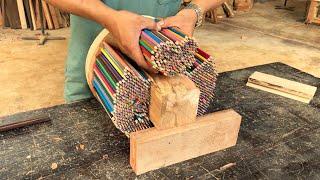 See Art With Wood Lathe - Rainbow Vase Created From Colored Pencils