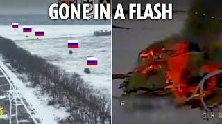 Ukrainian forces blow up entire Russian armoured column one-by-one