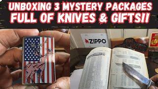 Unboxing 3 Mystery Packages FULL of Knives and Gifts!