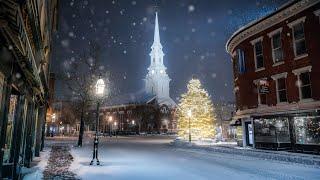 Walking in the Snow at Night - Portsmouth, NH (4K) | Binaural Audio (New England USA)