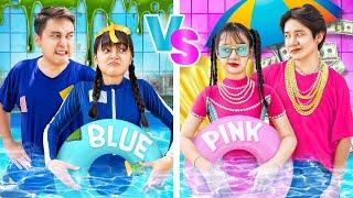 Pink Family Vs Blue Family At Swim Race Challenge - Funny Stories About Baby Doll Family