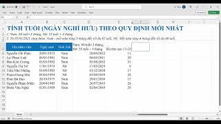 Hướng dẫn công thức Excel tính tuổi nghỉ hưu theo quy định mới nhất