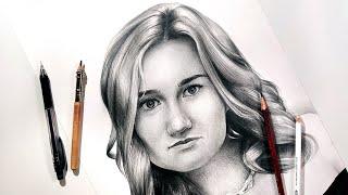 Нарисованный портрет девушки | Штриховка лица | Рисовать карандашом