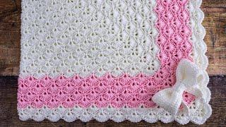  Crochet Shell Stitch Baby Blanket in the Round  (PRETTY Giant Granny Square Pattern!)