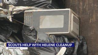 Boy Scouts help remove Hurricane Helene debris from Damascus creek