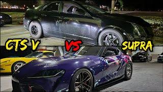 Toyota Supra VS Cadillac CTS-V! Money Race! Street Race!  CRAZY CLOSE RACE & DRAMA!