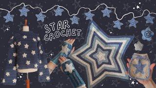 star crochet tutorials / star blanket, fingerless gloves, keychain, coin purse, garland, & sweater