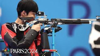 China's Sheng Lihao aims for gold in Paris with OLYMPIC RECORD in men's 10m air rifle | NBC Sports