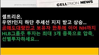 (셀트리온, HLB)셀트리온, 우연?인지 하단 추세선 지지 받고 상승...공매도대량잔고 보유자 한투에 이어 NH까지 퇴장/HLB그룹주 투자는 최대 3개 종목으로 압축, 선별투자