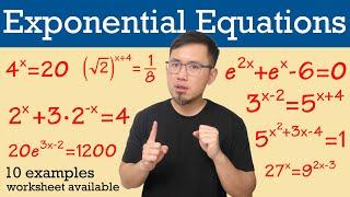 How to solve exponential equations (10 examples from easy to hard!)