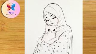 Anime Drawing || How to Draw A Cute Anime Girl Holding A Cat easy Step-by-Step || Pencil Sketch