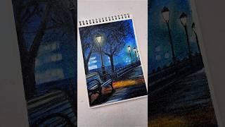 Night Street Scenery  Oil pastel drawing #shorts #art