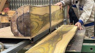 Natural Yree Trunk Wood Processing - Build Amazing Table From Rare Natural Colored Wood Stem