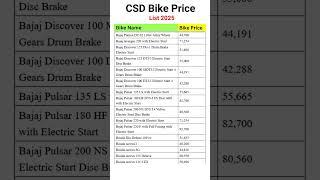 CSD Bike Price List 2025 #shorts #csdcanteen #orop #exservicemen