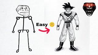 How to draw Goku full body ||  step by step || Speed drawing stickman | Dragonball.