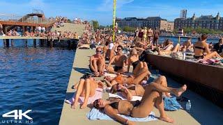 [4K]  Copenhagen City Beach ️ Kalvebod Brygge Harbor Beach Walk, Swimming Season, Denmark 2023