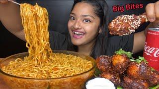 SPICY CURRY NOODLES WITH BARBECUE (BBQ) CHICKEN DRUMSTICKS | BIG BITES MUKBANG |FOOD EATING VIDEOS