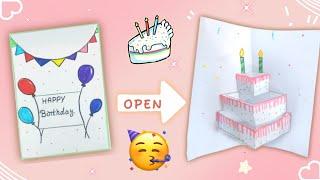 Best Easy 3D White Paper Birthday Card | Pop Up Greeting Card Easy | Pop Up cake greeting card