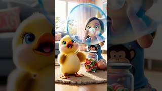 The little duck shares the joy of watermelon bubble gum with its little owner!#duck #cute #pets