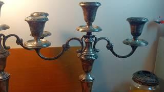 Estate Sale Find Huge Pair Sterling Weighted Candelabra's plus WW2 Artillery Shell