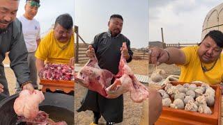 Enke takes you to eat Mongolian food roasted whole lamb! Collection 26 #camping #cooking #village