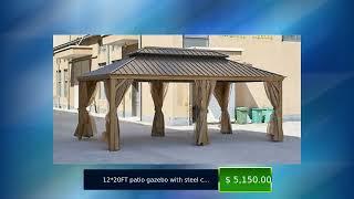 12*20FT patio gazebo with steel canopy,Outdoor Permanent Hardtop