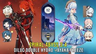 C5 Diluc Double Hydro and C0 Ayaka Freeze - Genshin Impact Abyss 3.4 - Floor 12 9 Stars