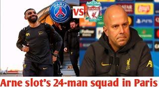 ️Arne Slot's Liverpool Journey in Paris with 24-man squad against Crucial Clash with PSG.