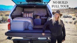 WOMAN's NO BUILD Glamping TRUCK CAMPING Setup w/ OFFICE? FULL TOUR