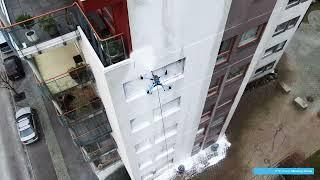 KTV Working Drone applies SelfCleaner. Facade cleaning with drone