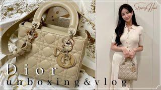 Dior Lady Bag Small Beige Unboxing & Shopping vlog/ Lady dior color recommendation|Condition Check