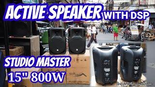 STUDIO MASTER POWERED SPEAKER 15" 800W WITH DSP/MX400 4 CHANNEL MIXER WITH REVERVE.