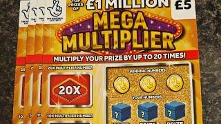 mega multipler scratch cards £20 in play