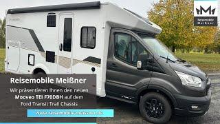 Mooveo Tei F70DBH, Teilintegriert 7m mit Hubbett und Querbett, große Garage. Ford Trail Version