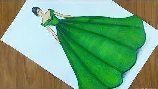 Dress drawing on a girl | fashion illustration drawing step by step