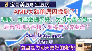 AMD大跌的原因找到了！通胀、就业数据不好，为何美股大盘不跌？后市抱团大科技，砸小票又成潮流？AMD NVDA AAPL UPST U！10102024