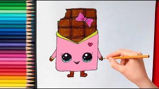 How to draw a cute chocolate | Как нарисовать милую шоколадку Каваи Рисунки Як намалювати шоколадку