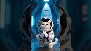 White munchkin kitty jumps on a Space Shuttle and gets stranded!