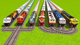 THREE SQUARE RAILROAD TRACKS TRAINS VS FOUR GLUED CURVED RAILWAY TRACKS TRAINS|▶️ Train simulator|