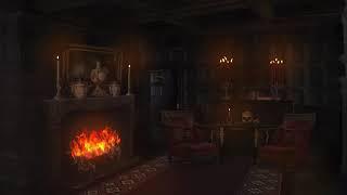 Cozy Vampire Den Ambience - Thunder and Cracking Fireplace - 10 Hour Spooky Halloween Sleep sounds