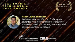 Vansh Gupta from Siliconeer Receives an Award at the 2020 California Ethnic Media Awards