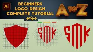 How to DESIGN EASY 3 letters shield monogram logo using illustrator  | Tamil Illustrator tutorials