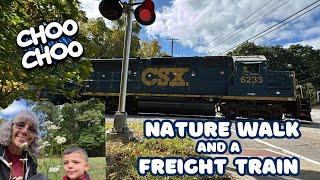 Local Foxboro Freight Train CSX 6233 - Lane Property Story Book Trail - Nature Walk with Conner