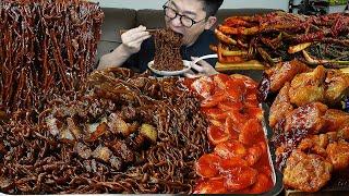 고기듬뿍 짜짜로니에 떡볶이토핑과 깐풍기 요리 먹방 jajangmyeon MUKBANG